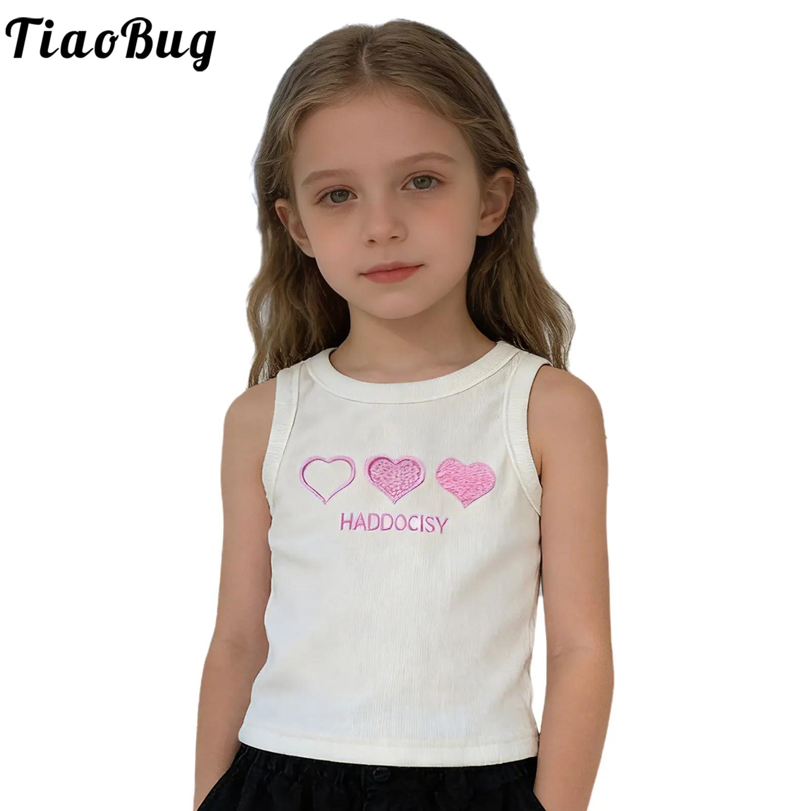 Tank Top Ribbed - Kinderen Meisjes Gym Fitness Oefenvest Hartborduurwerk