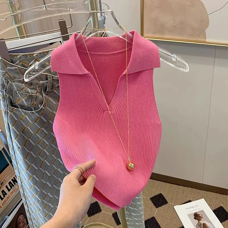 Dames roze geribbelde gebreide - Tank Top Ribbed recensie en prijs